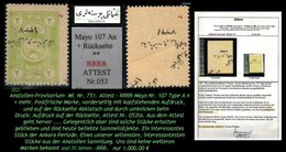 EARLY OTTOMAN SPECIALIZED FOR SPECIALIST, SEE...Mi. Nr. 751 - Mayo 107 An - Druck Auf Rückseite -RRR- Attest - 1920-21 Anatolia