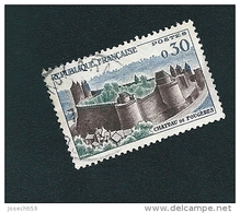 N° 1236 Fougères Le Château  Tour Bleu 1960  Timbre  FRANCE  Oblitéré Rond Variété - Used Stamps