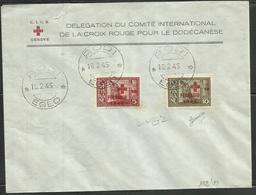 EGEO 1945 PRO CROCE ROSSA SOPRASTAMPATI PITTORICA OVERPRINTED SERIE COMPLETA RED CROSS SET SU BUSTA COVER FIRMATO SIGNED - Egeo (Ocu. Alemana)