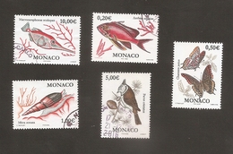 Monaco 2002 Used Papillons Oiseaux Poissons Coquillages - Usados