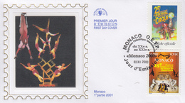 Enveloppe  FDC  1er  Jour   MONACO    25éme  FESTIVAL  INTERNATIONAL  Du  CIRQUE    2000 - Zirkus