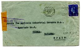Lettre De Glasgow ( 10.12.1937) Pour Tudela, Spain Espagne Censura Militar Logrono - Brieven En Documenten