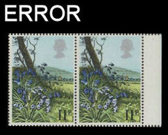 Great Britain 1980 Flowers Bluebell 11p MARG.PAIR ERROR: Queens Head Left - Variétés, Erreurs & Curiosités