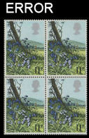 Great Britain 1980 Flowers Bluebell 11p 4-BLOCK ERROR: Queens Head Left - Variétés, Erreurs & Curiosités