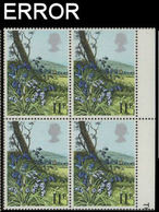 Great Britain 1980 Flowers Bluebell 11p MARG.4-BLOCK ERROR: Queens Head Left - Variétés, Erreurs & Curiosités