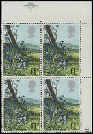 Great Britain 1979 Flowers Bluebell 11p CORNER 4-BLOCK ERROR: Queens Head Left - Abarten & Kuriositäten