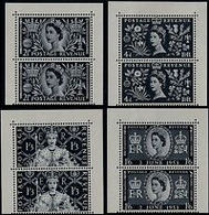 GREAT BRITAIN 1953 QII Coronation Perf. BLACKPRINT PAIRS:4 (upper Corners) - Ensayos, Pruebas & Reimpresiones