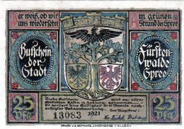 Billet De Nécessité Allemand De 25 Pfennig 1921 - Bestuur Voor Schulden