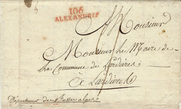 1810- Lettre De 106 / ALEXANDRIE ( Le Marengo ) 37 Mm Rouge  Enveloppe + Courrier Sans Date - 1792-1815: Dipartimenti Conquistati
