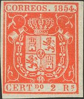 (*)25. 1854. 2 Reales Naranja. Color Intenso. MAGNIFICO. Cert. CEM. - Autres & Non Classés