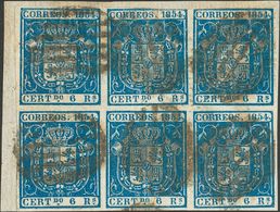 º27(6). 1854. 6 Reales Azul, Bloque De Seis. MAGNIFICO Y MUY RARO BLOQUE DE ESTE TAMAÑO. Cert. CEM. Edifil 2014: 4.125 E - Autres & Non Classés