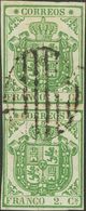º32A(2). 1854. 2 Cuartos Verde PAPEL AZULADO GRUESO, Pareja Vertical (leve Cortecito Entre Los Sellos Que No Afecta Al D - Sonstige & Ohne Zuordnung