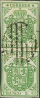 º32A(2). 1854. 2 Cuartos Verde PAPEL AZULADO GRUESO, Pareja Vertical (leve Cortecito Entre Los Sellos Que No Afecta Al D - Andere & Zonder Classificatie