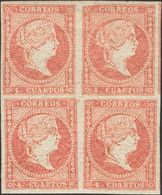 *44(4). 1855. 4 Cuartos Rojo, Bloque De Cuatro. MAGNIFICO. Edifil 2014: +109 Euros - Andere & Zonder Classificatie