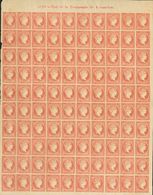 **48(100). 1855. 4 Cuartos Rojo, Hoja De Cien Sellos (pliegue Central Y Manchitas Habituales). MAGNIFICO. - Other & Unclassified