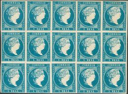 **49(15). 1855. 1 Real Azul, Bloque De Quince Sellos. MAGNIFICO. Edifil 2014: +607 Euros - Altri & Non Classificati