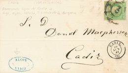 Sobre 51. 1861. 2 Cuartos Verde. Correo Interior De CADIZ, En El Interior Anuncio De La Salida Del Vapor "Cádiz". Matase - Otros & Sin Clasificación