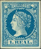 *55. 1860. 1 Real Azul (leve Corte Reparado). MAGNIFICO. - Other & Unclassified