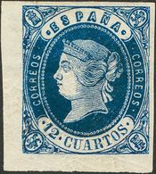 *59. 1862. 12 Cuartos Azul, Esquina De Pliego. PIEZA DE LUJO. - Autres & Non Classés