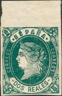 *62. 1862. 2 Reales Verde, Borde De Hoja. Color Muy Intenso. PIEZA DE LUJO. - Andere & Zonder Classificatie