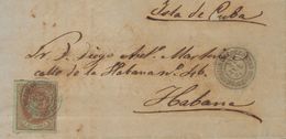 Sobre 67. 1864. 1 Real Castaño. CARRION DE LOS CONDES A LA HABANA (CUBA) (ligeramente Tropicalizada). Matasello CARRION  - Andere & Zonder Classificatie