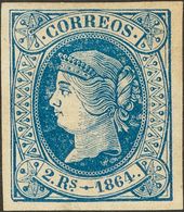 *68. 1864. 2 Reales Azul. MAGNIFICO. Edifil 2019: 60 Euros - Andere & Zonder Classificatie