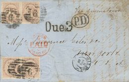 Sobre 92(4). 1868. 20 Cts Lila, Dos Parejas. MALAGA A NUEVA YORK (U.S.A.), Circulada Vía Londres Y Queenstown. En El Fre - Other & Unclassified
