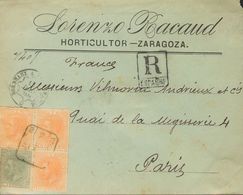 Sobre 201, 210(3). 1889. 5 Cts Verde Y 15 Cts Naranja, Tres Sellos. Certificado De ZARAGOZA A A PARIS (FRANCIA). MAGNIFI - Other & Unclassified