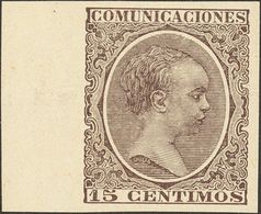 (*)219s. 1889. 15 Cts Castaño Violeta, Borde De Hoja. SIN DENTAR. MAGNIFICO Y MUY ESPECTACULAR. Edifil 2019: ++35 Euros - Autres & Non Classés