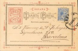 Sobre 215. 1890. 5 Cts Azul. Tarjeta Postal Decorada Con Membrete Del Comerciante Filatélico Leopoldo López De MADRID A  - Otros & Sin Clasificación