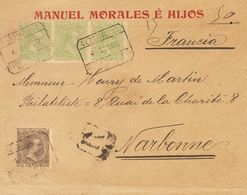 Sobre 219, 220(3). 1900. 15 Cts Castaño Y 20 Cts Verde, Tres Sellos. Certificado De BARCELONA A NARBONA (FRANCIA), Dirig - Otros & Sin Clasificación