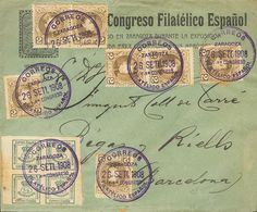 Sobre 241(6), 173. 1908. 2 Cts Castaño, Seis Sellos Y 4/4 Cts Verde. Carta Con Membrete Del Primer Congreso Filatélico E - Andere & Zonder Classificatie