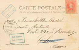 Sobre 243. 1903. 10 Cts Rojo. Tarjeta Postal De BALENYA A CHUR (SUIZA), Devuelta Al Remitente. Matasello Cartería BARCEL - Sonstige & Ohne Zuordnung