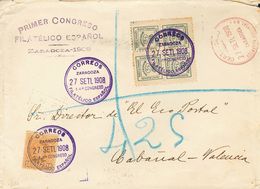 Sobre 255, 173. 1908. 10 Pts Naranja Y 4/4 Cts Verde. Certificado De ZARAGOZA A VALENCIA. Matasello CORREOS / ZARAGOZA / - Sonstige & Ohne Zuordnung