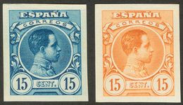 (*). 1909. 15 Cts Azul, 15 Cts Carmín Vinoso, 15 Cts Rojo Y 15 Cts Naranja. PRUEBAS DE PUNZON, De Un Diseño No Adoptado  - Other & Unclassified