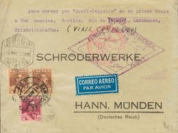 Sobre 322, 323(2). 1930. 4 Pts Violeta Carmín Y 10 Pts Castaño, Dos Sellos. Graf Zeppelin De BARCELONA A HANN MUNDEN (AL - Andere & Zonder Classificatie