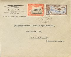 Sobre 339, 341/46. 1934. Diversos Valores, Sobre Tres Sobres Filatélicos Con Membrete De L.A.P.E. De MADRID A PRAGA (CHE - Other & Unclassified