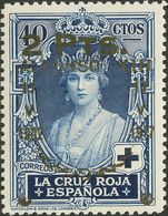 **383hcc. 1927. 2 Pts Sobre 40 Cts Azul. Variedad CAMBIO DE COLOR DE LA SOBRECARGA, En Negro. MAGNIFICO Y RARO. Edifil 2 - Autres & Non Classés