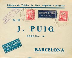 Sobre 686(2). 1935. 30 Cts Carmín, Dos Sellos. Correo Aéreo De MADRID A BARCELONA. En El Frente Marca VUELO NO / EFECTUA - Autres & Non Classés