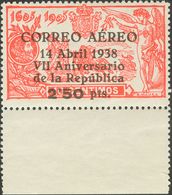 **756. 1938. 2'50 Pts Sobre 10 Cts Rojo, Borde De Hoja. Excelente Centraje. PIEZA DE LUJO. - Autres & Non Classés