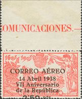 **756. 1938. 2'50 Pts Sobre 10 Cts Rojo, Borde De Hoja. Variedad SOBRECARGA DESPLAZADA. MAGNIFICO Y RARO. - Autres & Non Classés