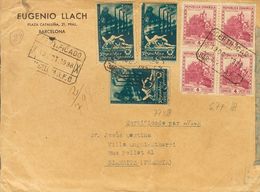 Sobre 771(4), 774(3). 1938. 4 Pts Lila Rosa, Bloque De Cuatro Y 1'25 Pts Azul, Tres Sellos. Carta Con Membrete Del Comer - Autres & Non Classés