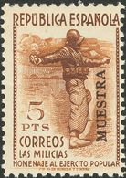 **798/00M. 1938. 2 Pts Naranja, 5 Pts Castaño Y 10 Pts Verde. MUESTRA. MAGNIFICOS. Edifil 2015: 924 Euros - Autres & Non Classés