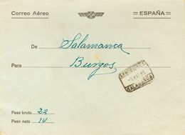 Sobre . 1938. Sobre Franquiciado Certificado Aéreo De SALAMANCA A BURGOS. Al Dorso Llegada. MAGNIFICA Y RARA. - Autres & Non Classés