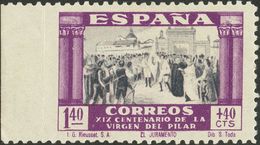 **898smi. 1940. 1'40 Pts+40 Cts Violeta Y Azul. Variedad SIN DENTAR EL MARGEN IZQUIERDO. MAGNIFICO Y MUY RARO, NO RESEÑA - Autres & Non Classés