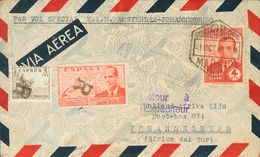 Sobre 991, 916, 940. 1947. 4 Pts Rojo, 20 Cts Naranja Y 5 Cts Sepia. Correo Aéreo De MADRID A JOHANESBURGO (SUDAFRICA).  - Autres & Non Classés