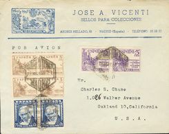 Sobre 1007(2), 1044(4), 1062(2). 1950. 75 Cts Azul, Pareja, 5 Cts, Bloque De Cuatro Y 5 Cts Violeta, Pareja. Carta Con M - Other & Unclassified