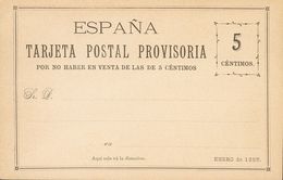 (*)EPCC1. 1885. 5 Cts Negro. TARJETA POSTAL PROVISORIA DE CARRERAS CANDI (sin La Marquilla Violeta). MAGNIFICA. - Autres & Non Classés