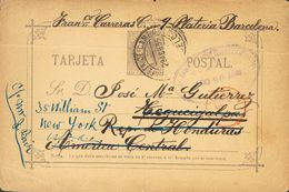 Sobre EP11. 1886. 10 Cts Violeta Gris (Tipo II) Sobre Tarjeta Entero Postal BARCELONA A TEGUCIGALPA (HONDURAS), Reexpedi - Sonstige & Ohne Zuordnung