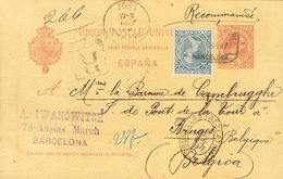 Sobre EP31, 221. 1897. 10 Cts Carmín Sobre Tarjeta Entero Postal Certificada De BARCELONA A BRUJAS (BELGICA), Con Franqu - Autres & Non Classés